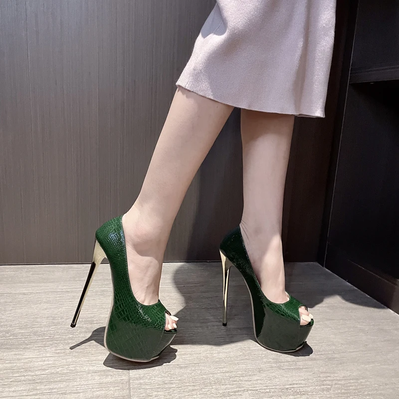 

Green Heels For Women Luxury Open Toe Party Dress Shoes Gold Thin Heeled Platform Pumps Women Shoes Size 42 Salto Feminino