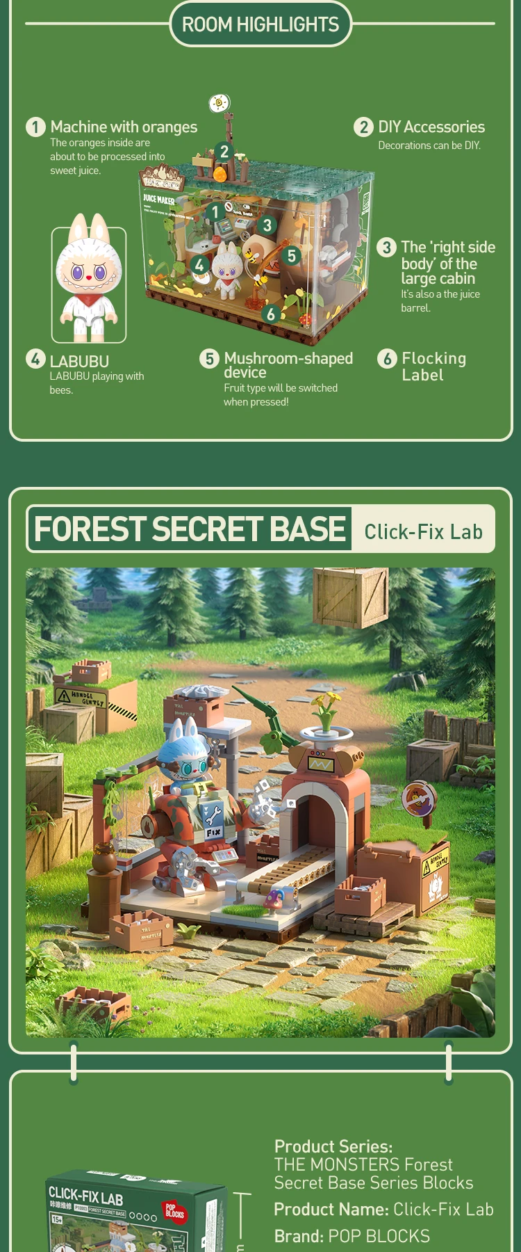 Original Labubu The Monsters Forest Secret Base block set display with detailed figures from Pop Mart