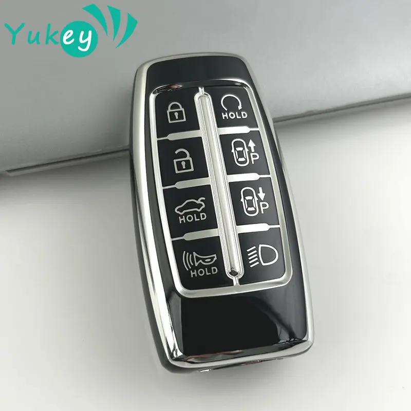 TPU 8 버튼 자동차 키 커버 케이스, 현대 제네시스 G80 GV70 GV80 2019 2020 2021 2022 원격 키 홀더, 자동차 액세서리