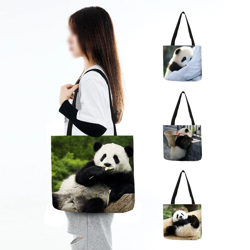 

Really Cute Panda Print Shoulder Bag Women Ladies Tote Handbag Large Capacity Shopper Shopping Bags for Grocery Eco Friendly