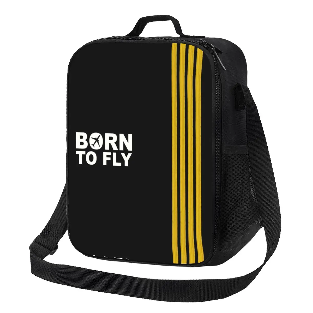 

Born To Fly Captain Stripes Thermal Insulated Lunch Bag Pilot Air Fighter Lunch Tote for Kids School Storage Bento Food Box