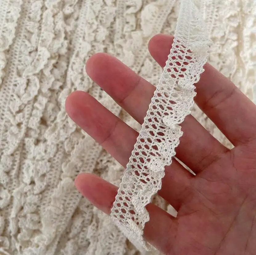 5 Meters Elastic Cotton Lace Trims Stretch Cotton Beige Lace Ribbon DIY Patchwork Handmade Sewing Hometexile Material 1.5CM