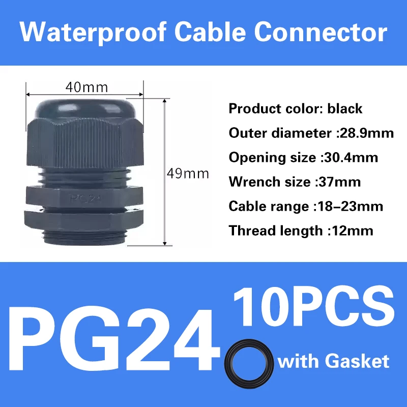 Waterproof IP68 Nylon Cable Gland Connector - White/Black