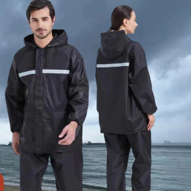 Men Raincoat rain pants set Split reflective raincoat Construction site rider takeaway riding Hiking labor protection raincoat raincoat poncho disposable rain pants