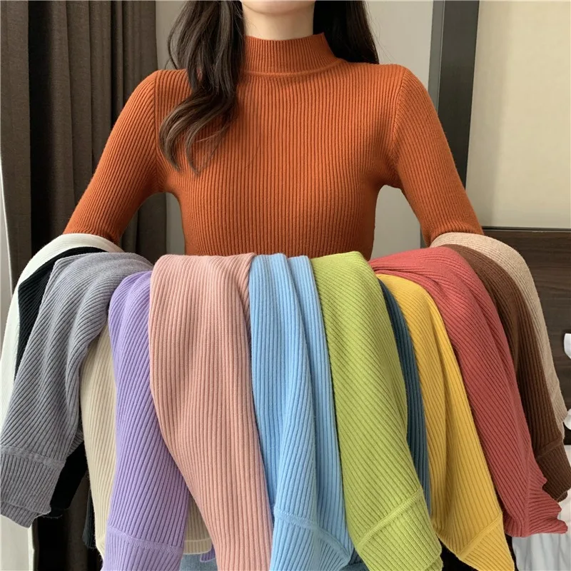 

Sweater Women's 2023 Autumn/Winter Fashion Long Sleeve Underlay Slim Fit Korean Edition Underlay Half High Neck Pullover Knit