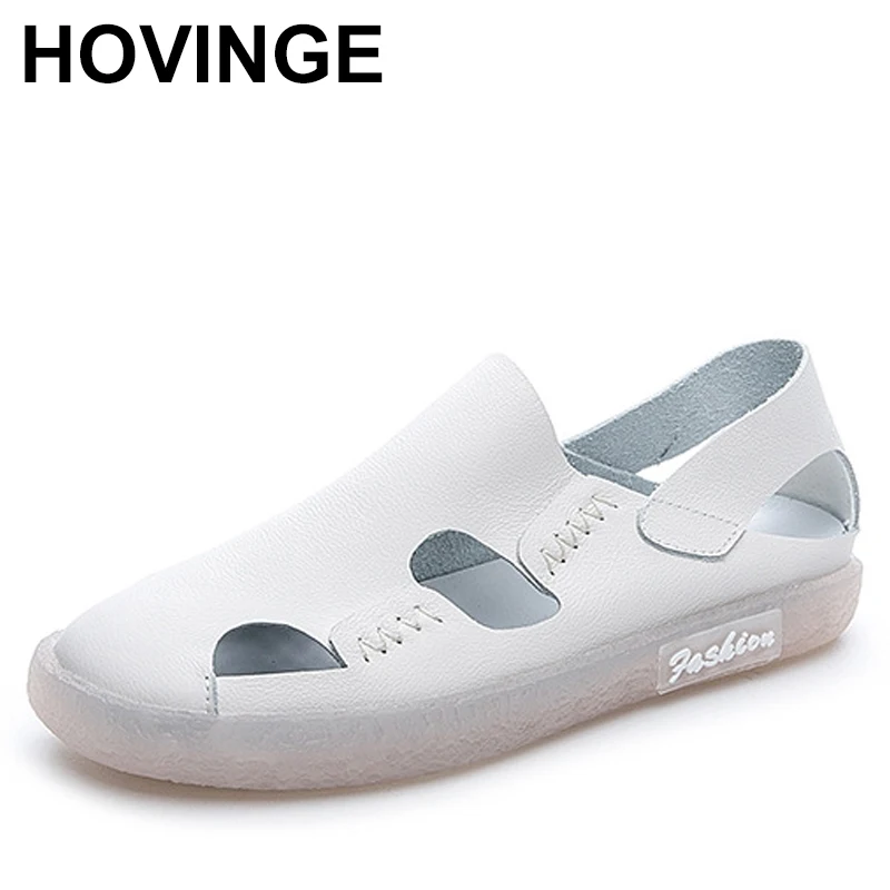 

Summer Breathable Two-Wear Tendon Soft Soled Women's Shoes Genuine Leather Hollow Loafers Flat Single Shoes Women's Non-Slip