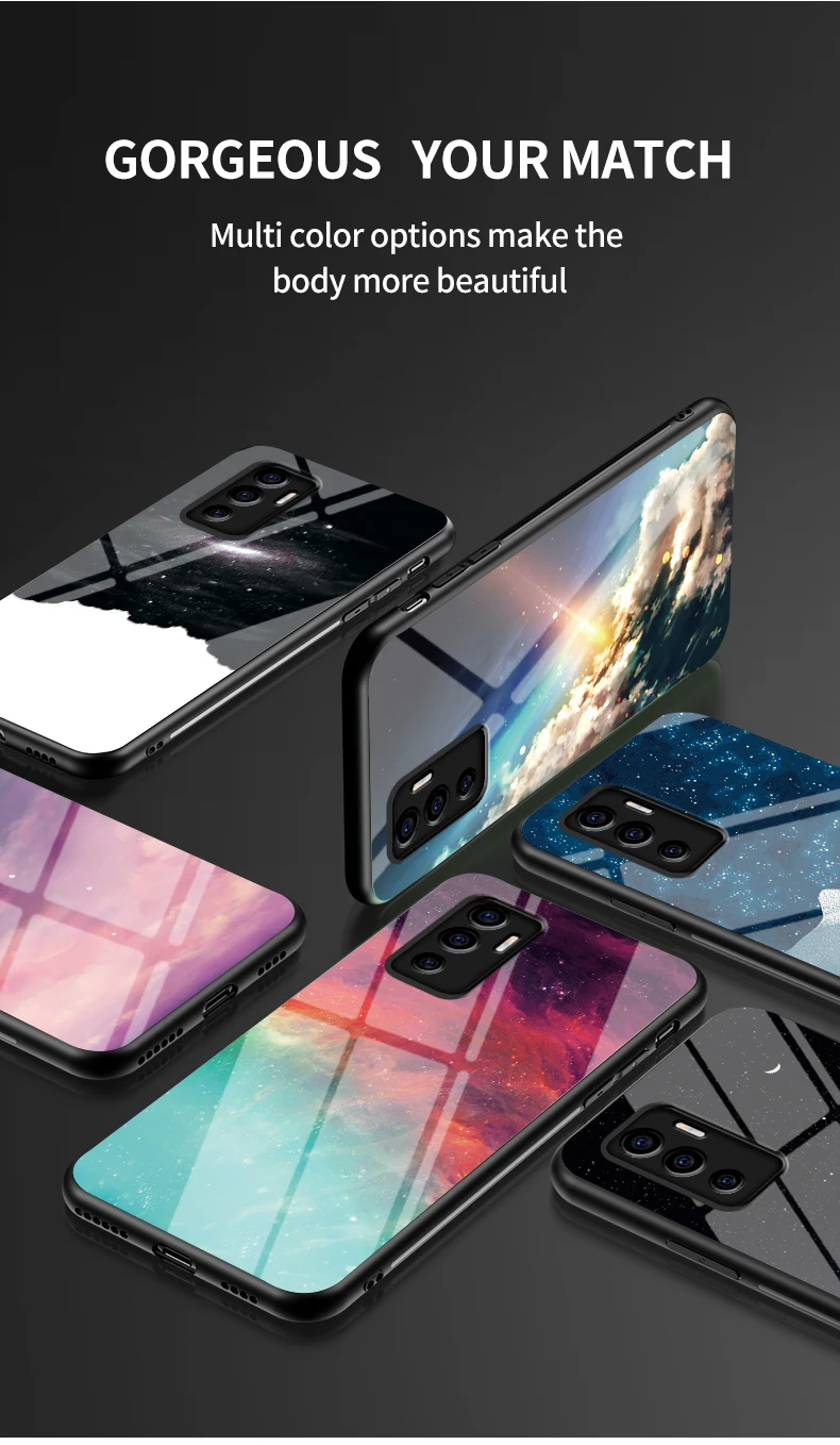 Per VIVO V23E Copertura DECLAREYAO Vetro Duro Coque Per V7 Plus V11i V11Pro V15 V17 V20 Pro V21 Custodia in vetro temperato Silicone_voghion.com