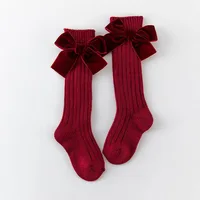 Baby Girls Knee High Socks Kids Cotton Big Bow Socks Solid Leg Warmers Princess Girls Toddler Soft Long Socks For Children 2