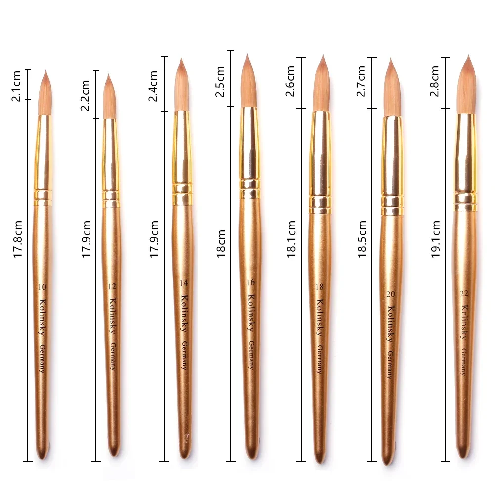 TIANMI Kolinsky Acrylic Nail Brush Art Nail Extension UV Gel Builder Tools Golden Nail Brushes Manicure Coating Drawing Pen 6