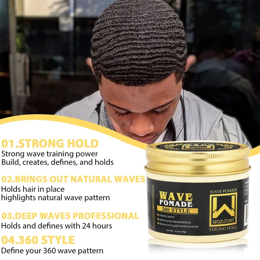 Natural Shea Butter Wave Control Pomade Strong Hold Layered Hair Clay High Shine Nourish Scalp 360 Style Wave Styling Hair Cream 2