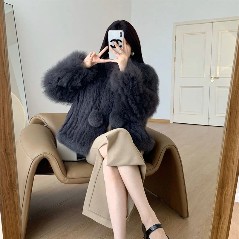 

Women's New Fox Hair Coat Korean Version Fashion Winter Thickened Sweet Short Fur Warm Coat Premium Commuter Casual Coat