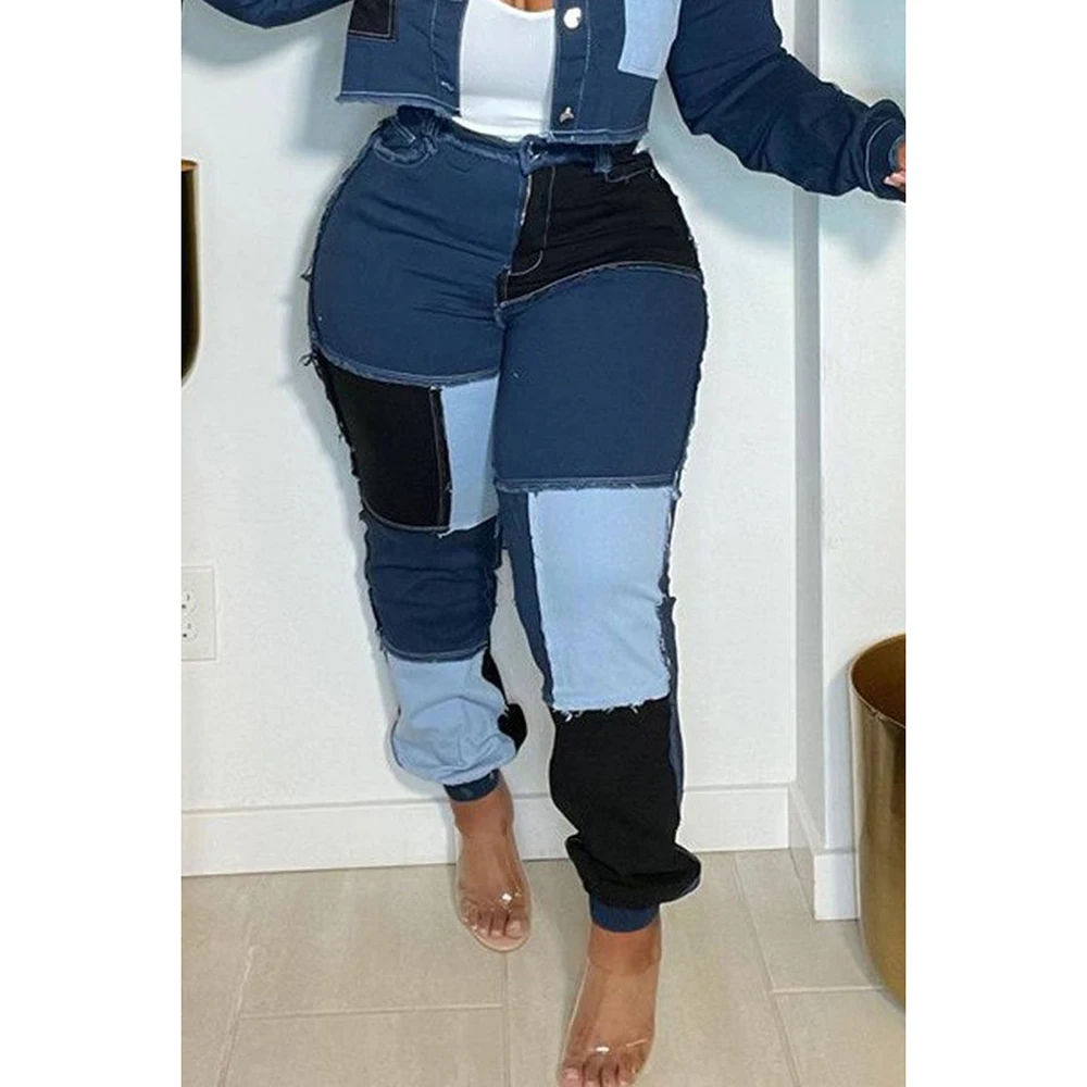 Plus Size Fashion Casual Colorblock Denim Pants