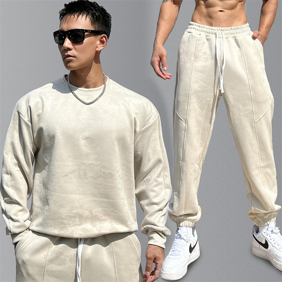 Mens Set Tracksuit Sportwaer Jogger Suit Spring Autumn Fashion Long Sleeves T-shirt+Long Pants 2 Pieces Sets Men Street Clothes