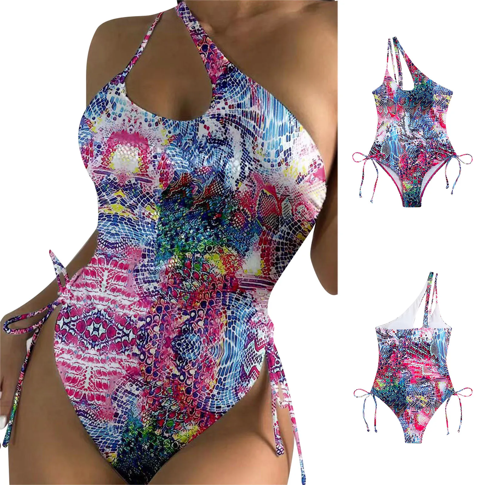 

Женский купальник на одно плечо, с принтом