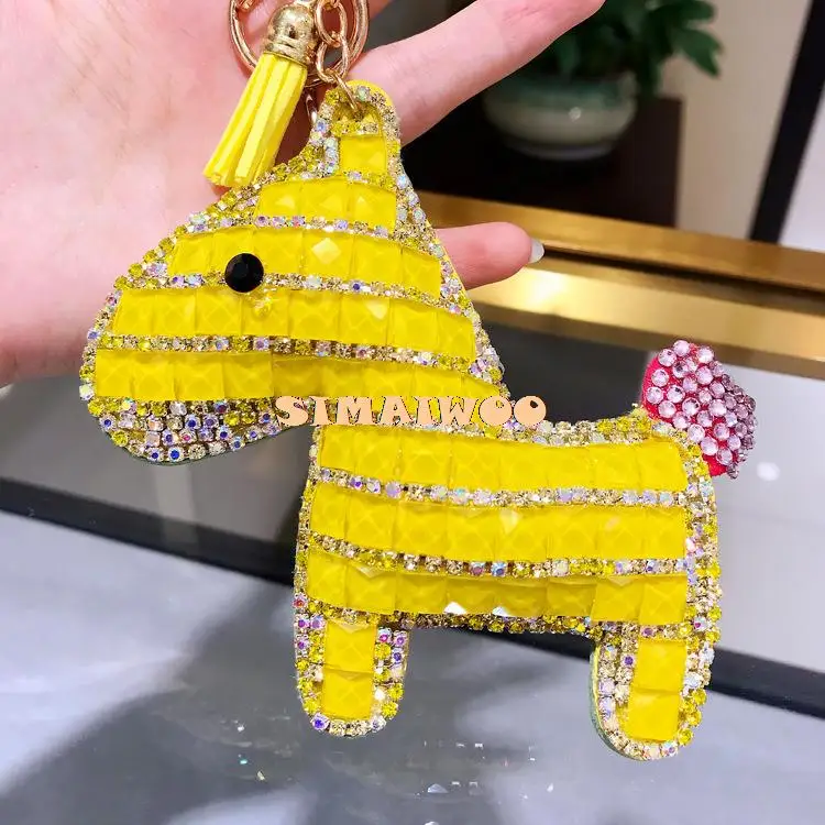 Strass Pferd Keychain Kristall Glänzende Nette Schlüssel Kette Squar Diamant Stein Mosaik Tier Keychain Kreuz Stich Geschenk Tasche Decor – Detail 15