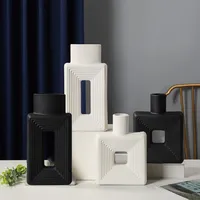 Nordic Square Vase, Ceramic High-End Decorative Pieces, Inset Style, Foreign Trade Hollowed Out Lines, Creative Flower Ware 1