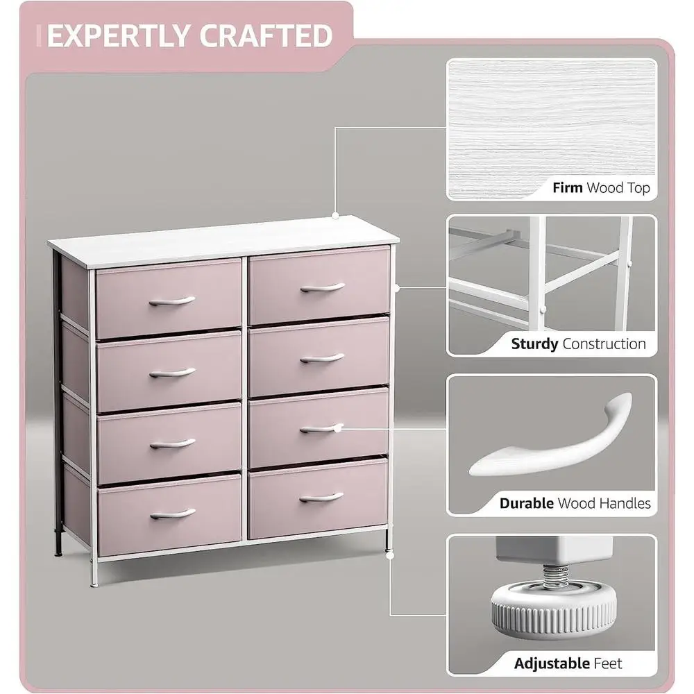 Dresser with 8 Fabric Bin Drawers Kids Bedroom Storage Chest Multipurpose Lightweight Easy Assembly Playroom Organizer 5