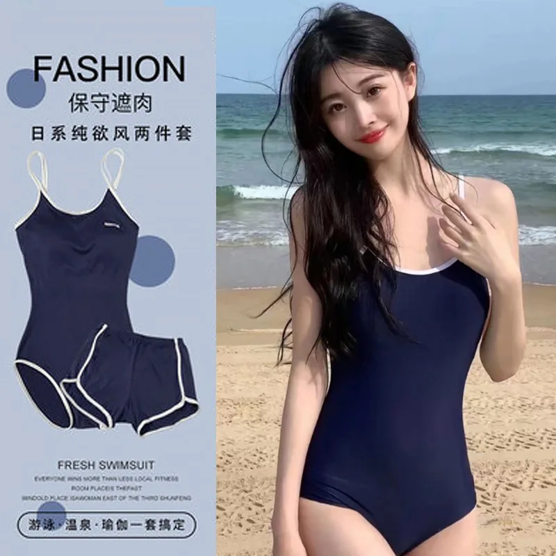 

2023 New Japanese Style Swimwear Two Piece Swimsuit Set Sexy Covering Belly Slim Conservative Hot Spring Small Breast Beachwear