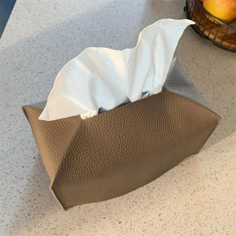 Tissue Box Cover Refined PU Leather Foldable Tissue Box Holder - Decorative Holder/Organizer for Bathroom Vanity Countertop 4