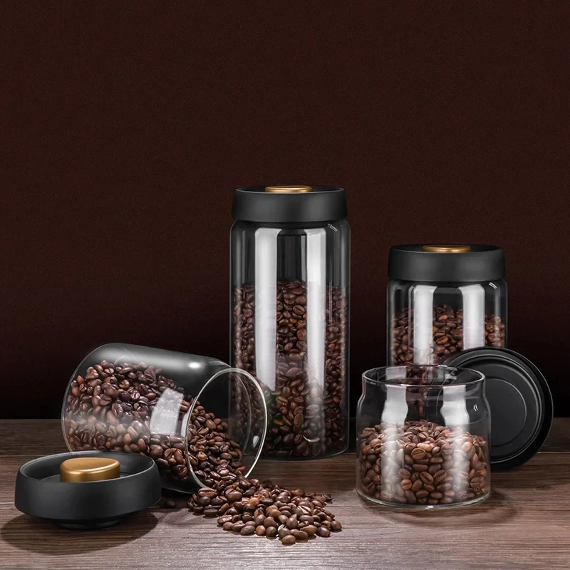 Coffee Beans Vacuum Sealed Tank Vacuum Sealed Jug Coffee Beans Glass Airtight Canister Food Grains Candy Keep Fresh Storage Jar