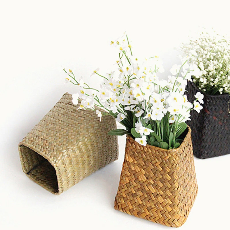 

Natural Seagrass Woven Storage Basket Pot Garden Flower Vase Hanging Wicker Basket Bellied Baskets Flower Pot Home Decor