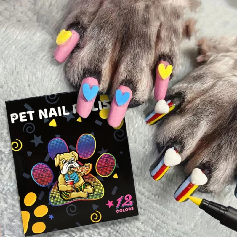 12Pcs Pet Polish Pen Set for DIY Dog Nails, Water-Based Pet Polish