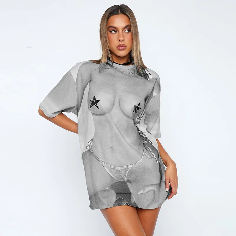 

Street Style New Fashion Print Short Sleeve Loose Type Long Section Cover T-shirt 2023 Women Maternity Clothings Tees Wholesale