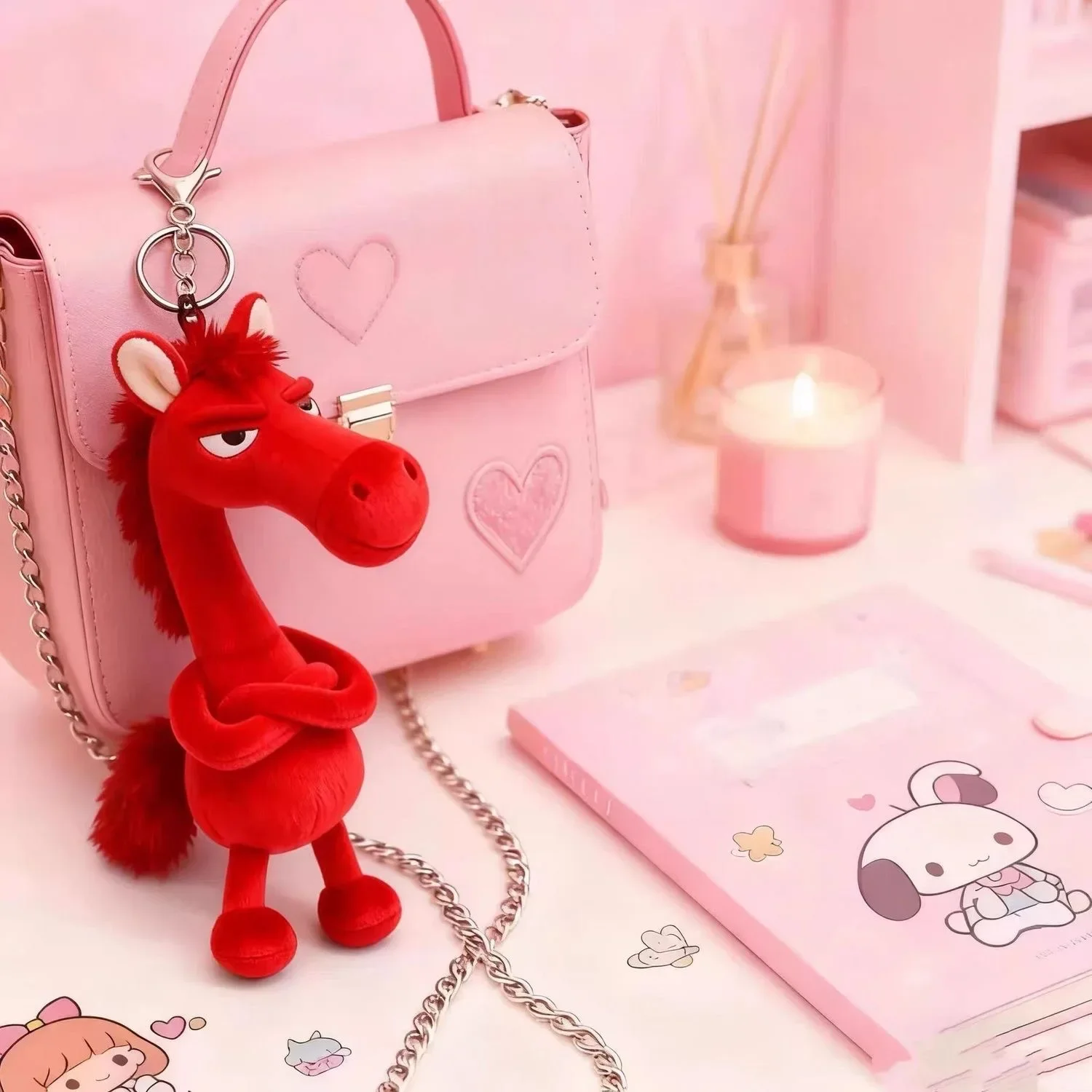 럭키 블랙 호스 플러시 키체인 귀여운 동물 가방 참 펜던트 카와이 동물 플러시 키체인 재미있는 자동차 인테리어 장식