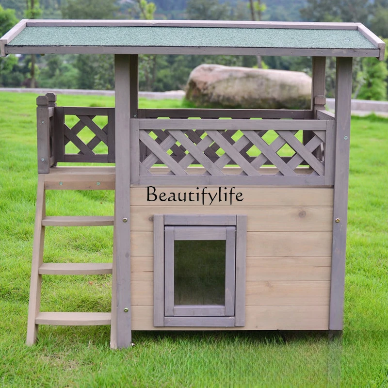 

Solid Wood Cat Villa Cage Luxury Cabinet Cute Kitten Double-Deck Home Cat House Dog House