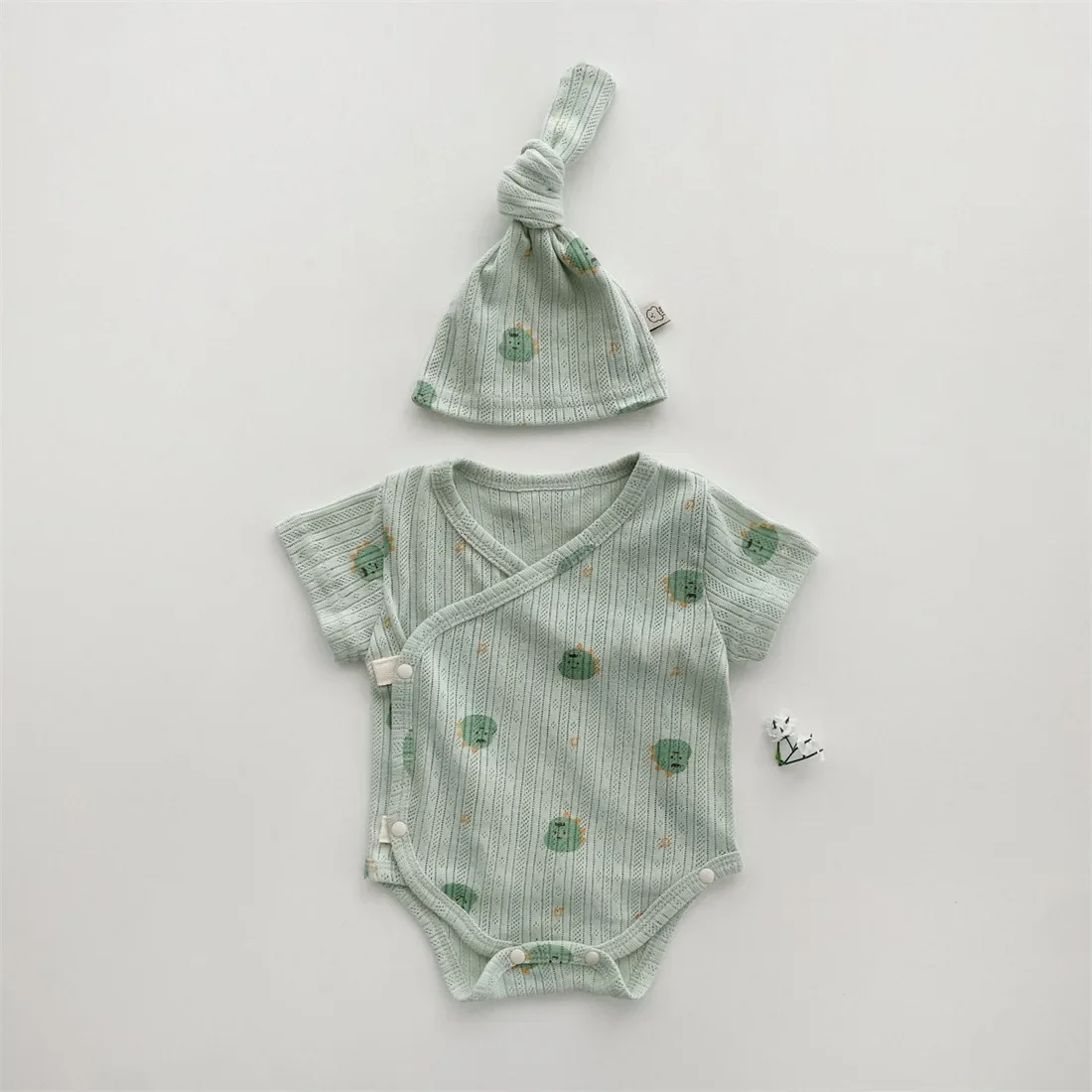 0-24M Baby Romper+Hat Suit Short-Sleeved Jumpsuit Infant Cartoon Printing Baby Home Clothes With Hat Set Girls Boys Clothes baby rompers cotton jumpsuit baby jumpsuit baby clothing