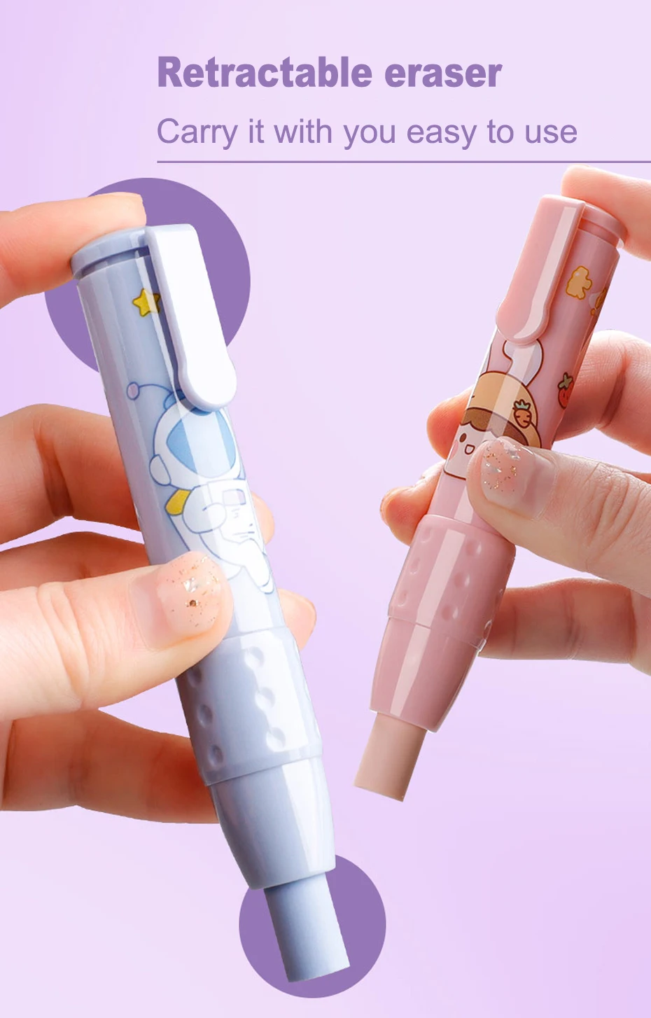 Deli Erasers Pen Retractable Press Pencil Rubber Correction Supplies School Stationery Erasers for Kids Soft Art Eraser Pen cute