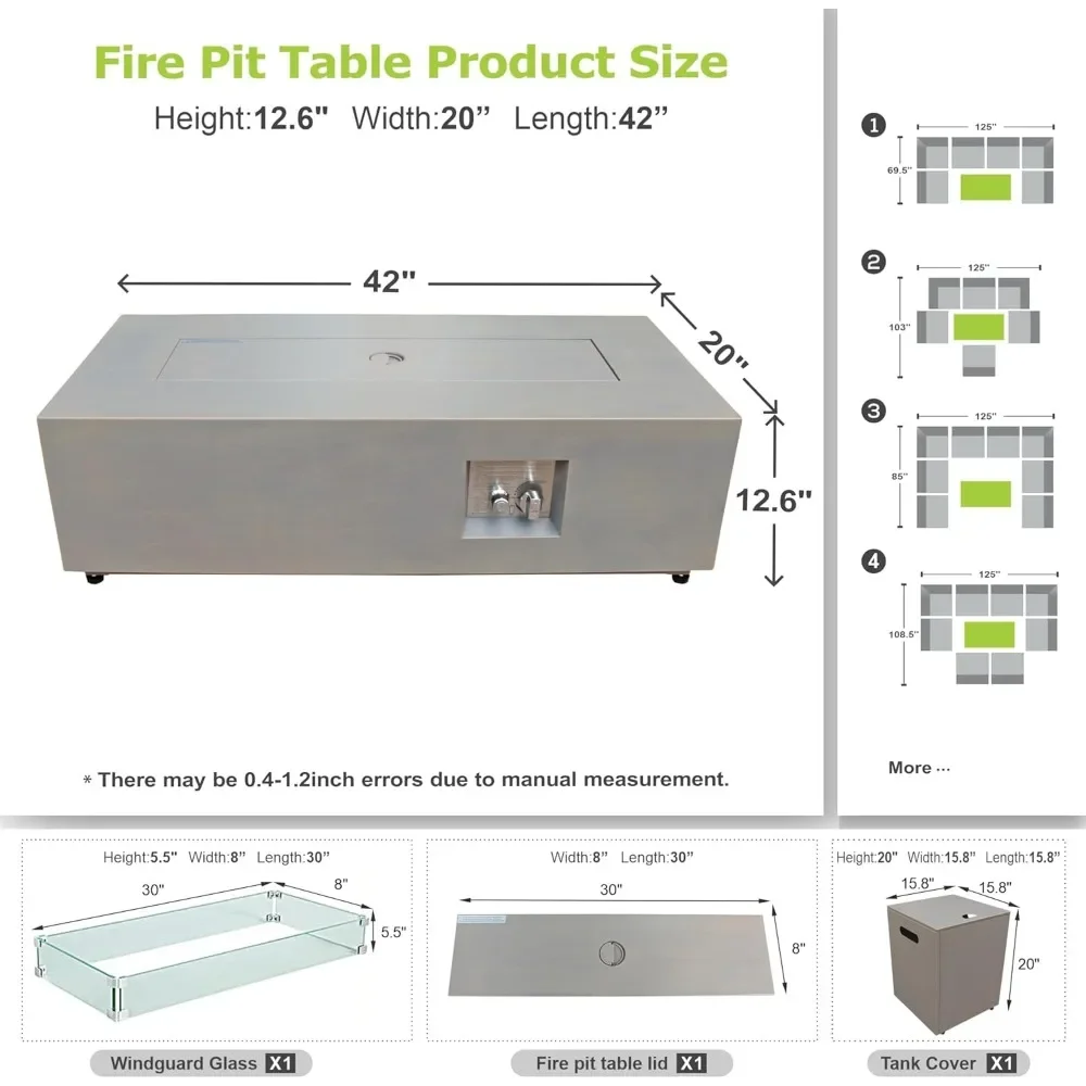 Outdoor fire pit table propane gas fire pits outdoor fireplaces 42&Prime;Rectangular firepit table 50,000 BTU table for patio set