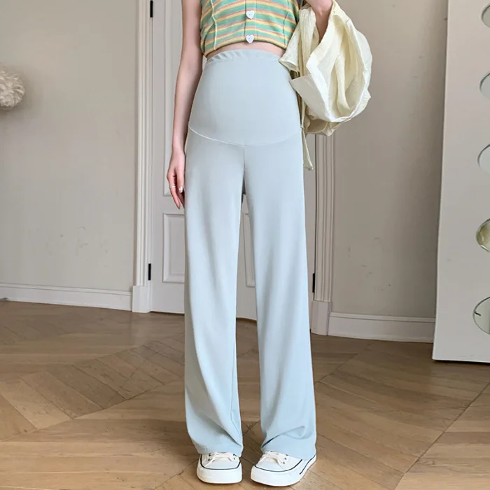 Maternity Clothings Maternity Wide Leg Pregnancy Pants Wear Trousers with Vertical Stripes Clothes for Pregnant Women 5
