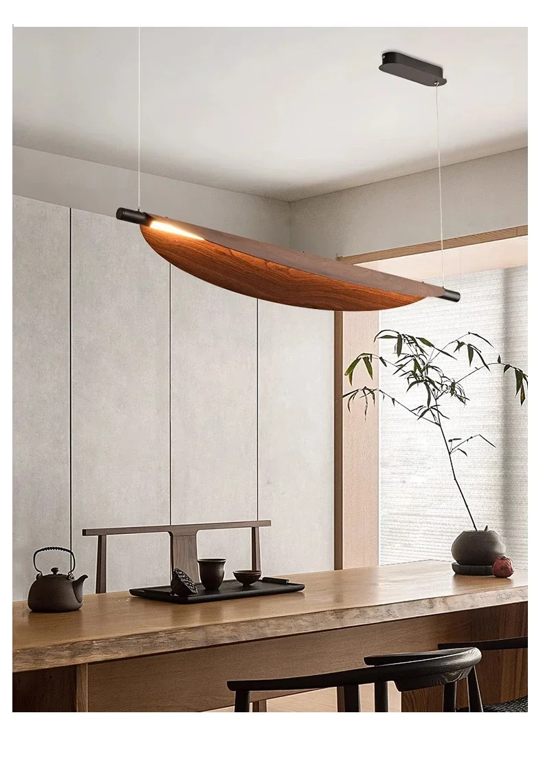 Nordic Wood Grain Leaves Led Pendant Light Wabi Sabi Restaurant Table Bar Chandelier Lighting Home Tea Room Decor Hanging Lamps