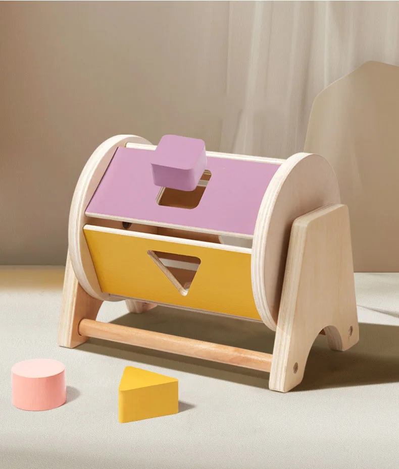 Children's Wooden Montessori Teaching Aids for Early Education Puzzle Shapes Rolling Drums Baby Shapes Matching Colors