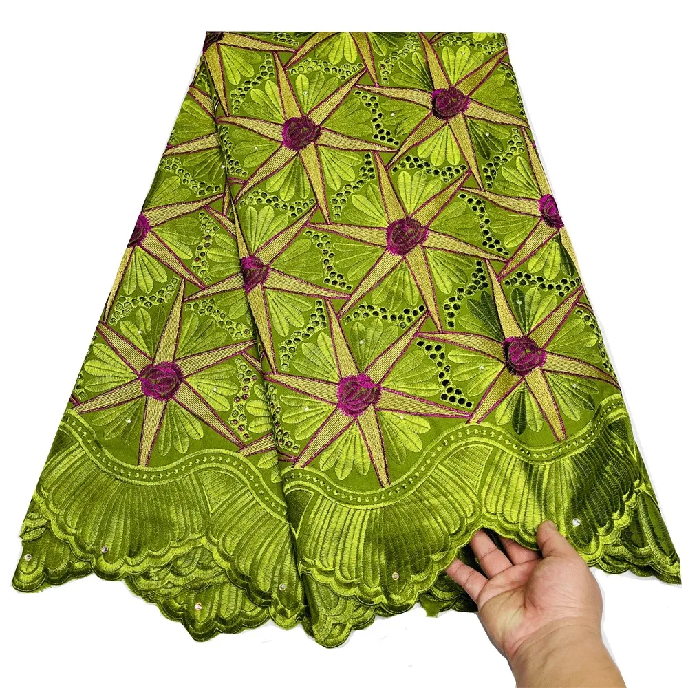 

Latest African Nigeria Cotton Lace Fabric with Stones High Quality Swiss Cotton Lace For Women Party Dresses 5 Yards M33-6