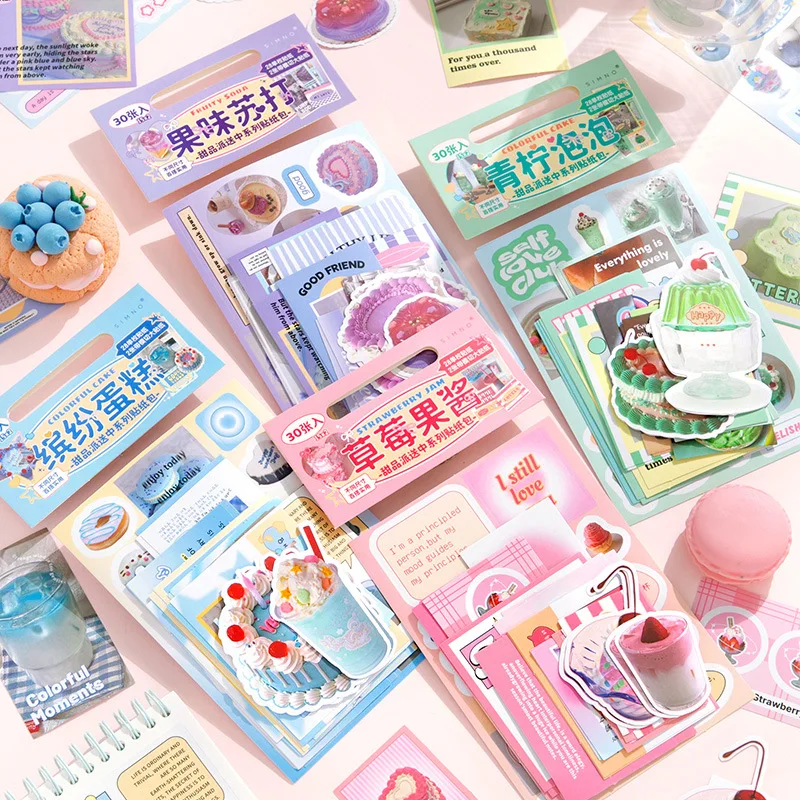 

30pcs/1lot kawaii Stationery Stickers Dessert delivery in progress Diary Planner junk journal Decorative Scrapbooking