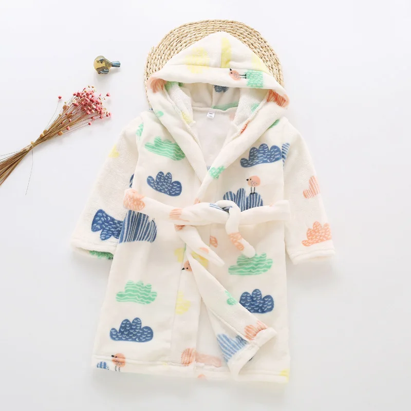 Soft Boys Girls Sleepwear Robe Autumn Winter Children Flannel Bathrobe Pajamas Fleece Cartoon Homewear 2-14 Years
