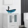 21.5"Bathroom Vessel Sink Modern Artistic Single Blue Boat Tempered Glass Basin Countertop Bowl Sink for Lavatory Vanity Cabinet 1