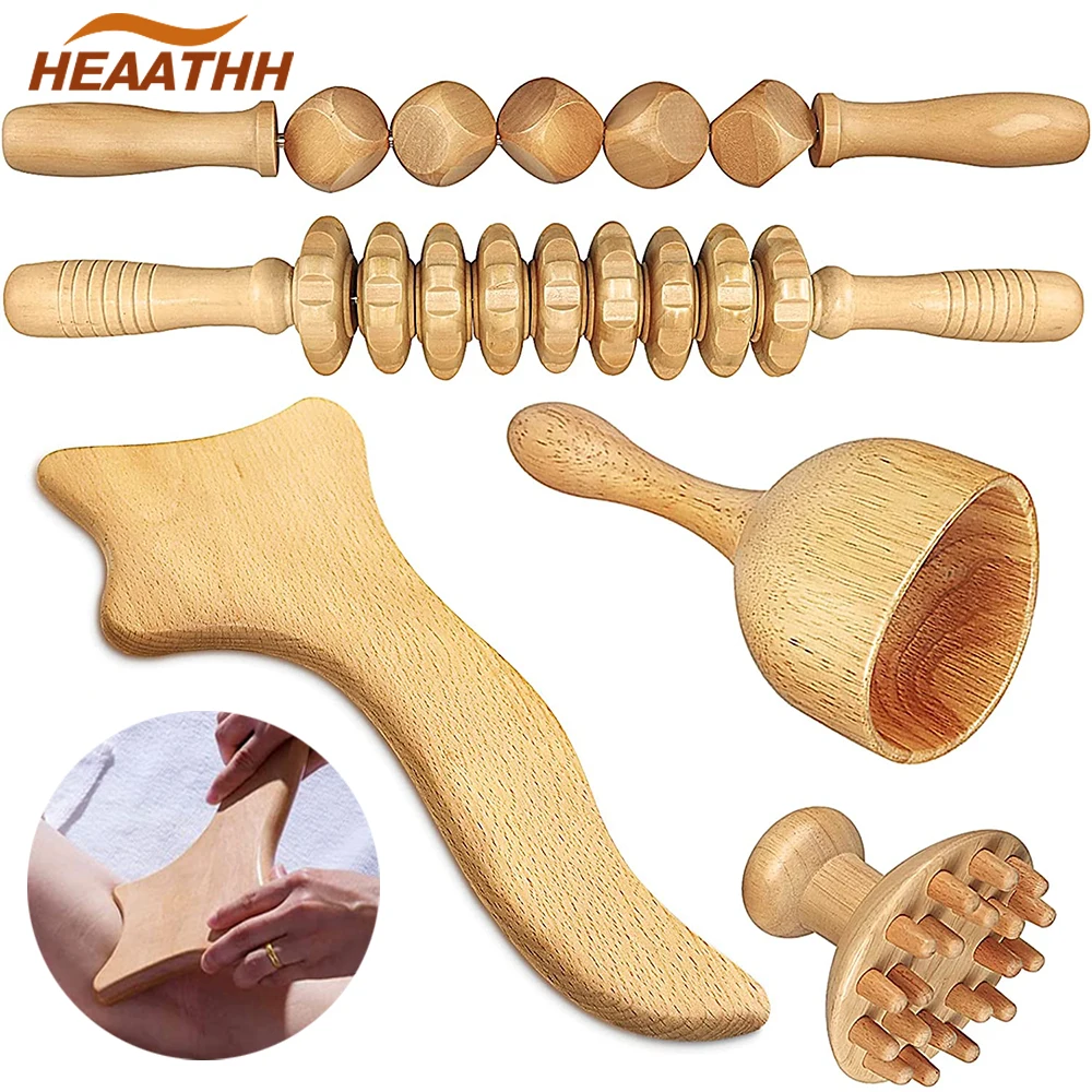 Wood Therapy Massage Tools Maderoterapia Kit Wooden Massage Roller Stick Fascia Release Cellulite Muscle Blasting Pain Relief