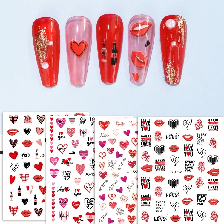 San Valentino Nail Art Stickers 12 Colori 3D Hot Sexy Red Lips Decalcomanie Per Unghie Diario White Kiss Day Nail Enhancement Manicure Deco