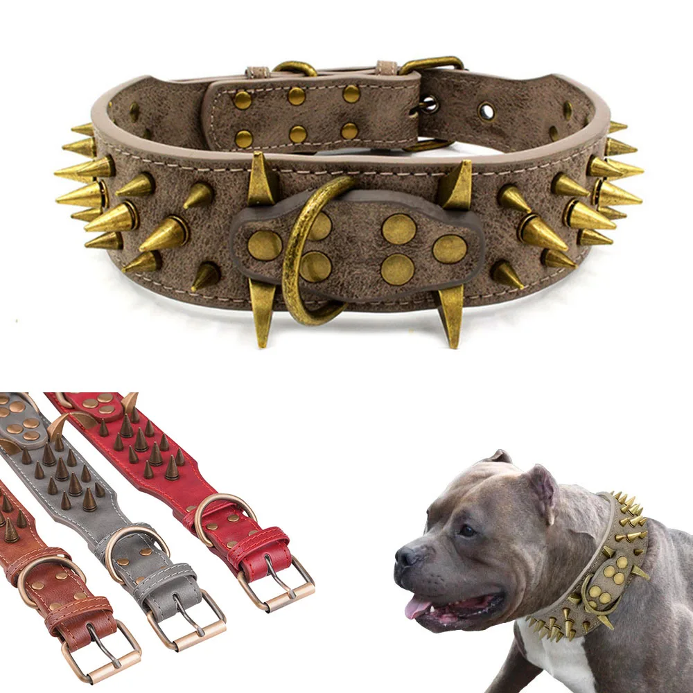 Cool Dog Collar Spiked Studded Leather Pet Dog Collars Pitbull Bulldog Big Dog  Collar Adjustable For Medium Large Dogs - AliExpress