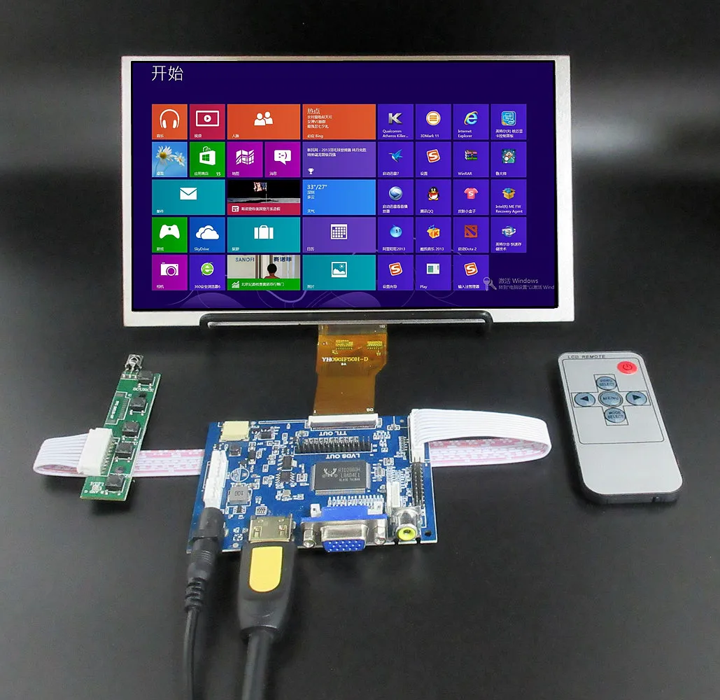 Carte de commande de pilote de moniteur d'affichage à écran LCD, 2AV, HDMI, VGA compatible pour les gels Raspberry Pi, mini ordinateur Orange Pi, 9 pouces