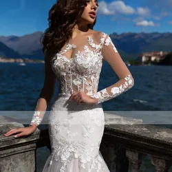 Charming Lace Wedding Dresses Appliques Full Sleeves Floor-Length Robe Mermaid Bridal Dress Sexy Tulle 2024 Vestidos De Novia