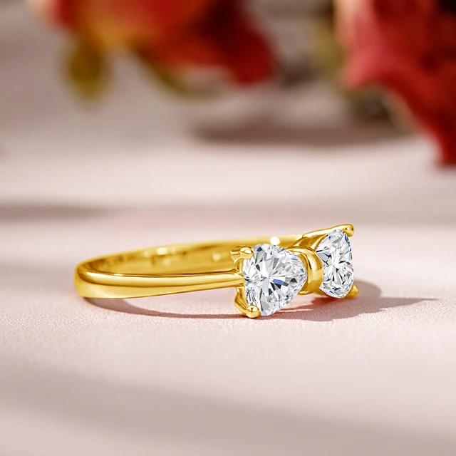 Heart Shaped Moissanite Bowknot Ring 14K Gold