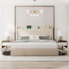 Upholstered King Size Bed Frame with 4 Storage Drawers, Platform Bed Frame with Wingback Headboard, Charging Station, Beige 3