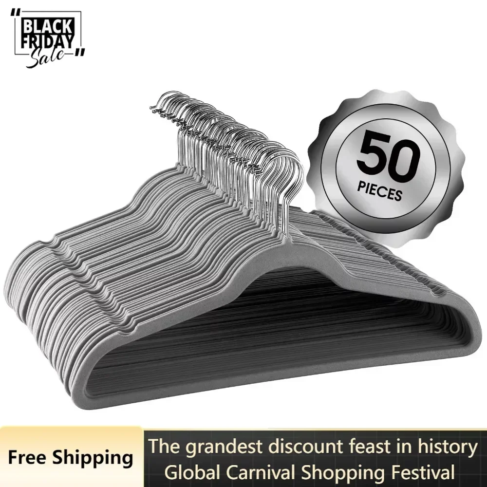 

Non Slip Velvet Clothing Hangers, 50 Pack, Gray