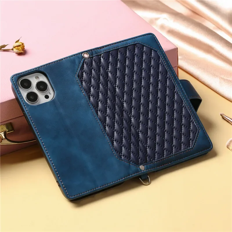 Lanyard Zipper Wallet Flip Leather Crossbody Case with Card Holder