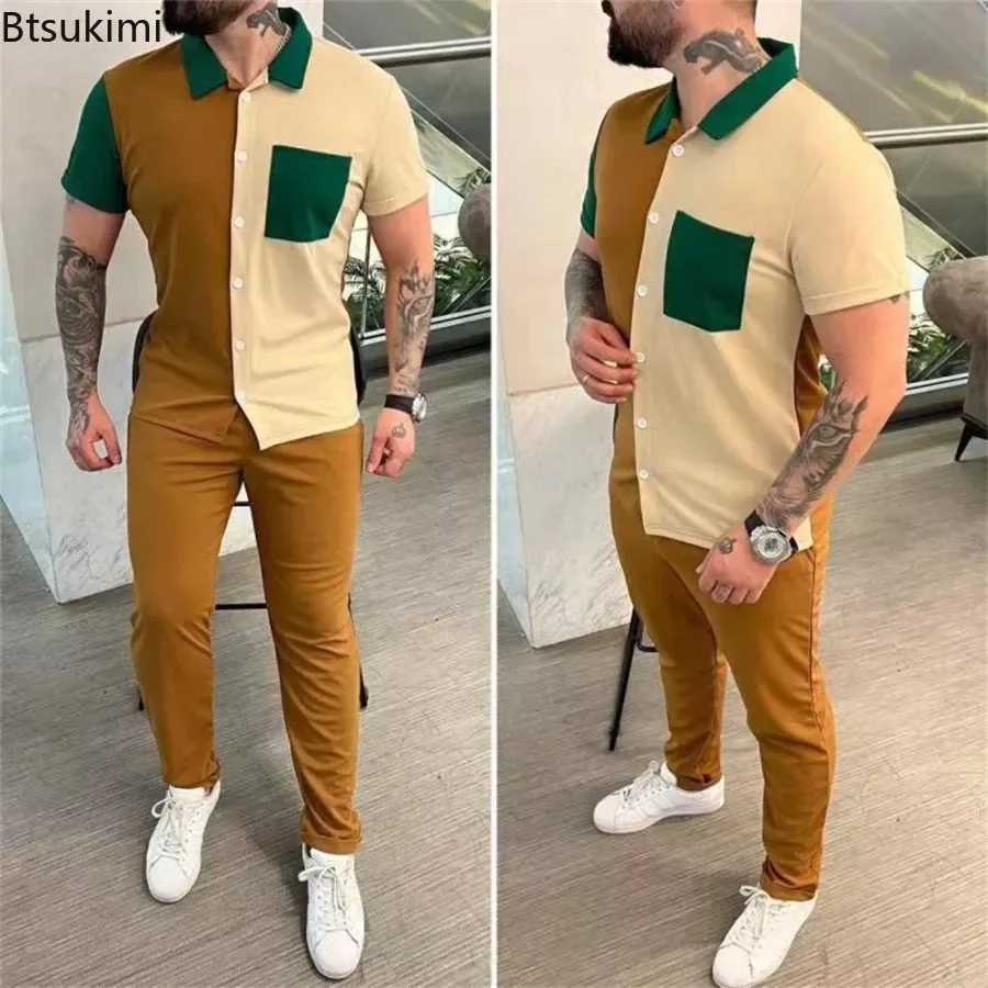 2023 Spring Summer Men's Pants Sets Short Sleeve Shirt and Pants Sets Streetwear Casual Sports 2PCS Sets Tracksuit Outfits Male plus size 9xl 8xl 7xl men s winter sportwear warm 2pcs suits male hooded jacket sweatpants sets orversized fleece men tracksuit