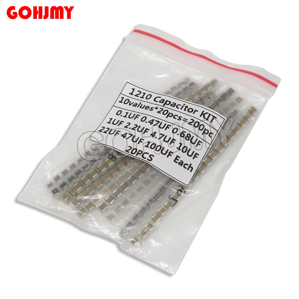 1210 Smd Capacitor Assorted Kit ,10Values*20Pcs=200Pcs 100Nf~100Uf Samples Kit Electronic Diy Kit